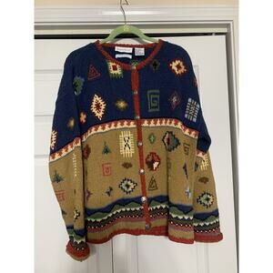 Vintage Robert Scott Hand Knitted Silk Cotten Linen Sweater Cardigan Boho L
